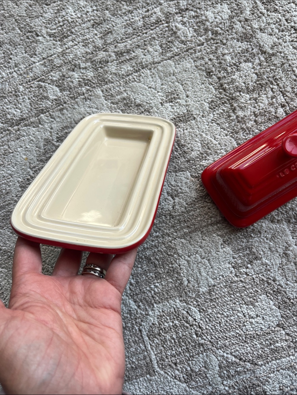 Le Creuset Red Butter Dish with Cream Interior - Picture 4 of 5